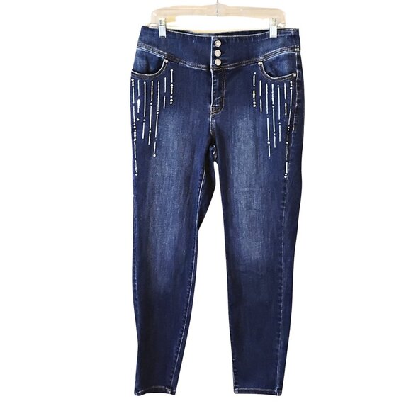 Lane Bryant Denim - Lane Bryant Women Skinny Jeans Size 14 Beaded Sequin Glam Dark Wash High Rise Bl